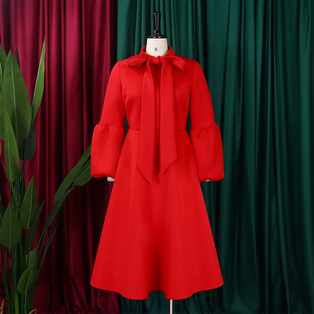 Elegant A Line Midi Dress With Bow Collar For Party