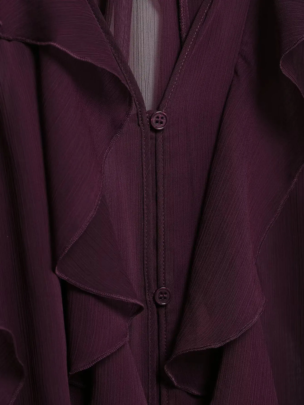 Women's Burgundy Ruffle Layer Casual Blouse Long Sleeve Loose Fit Button-Front Shirt High Street Fashion Top