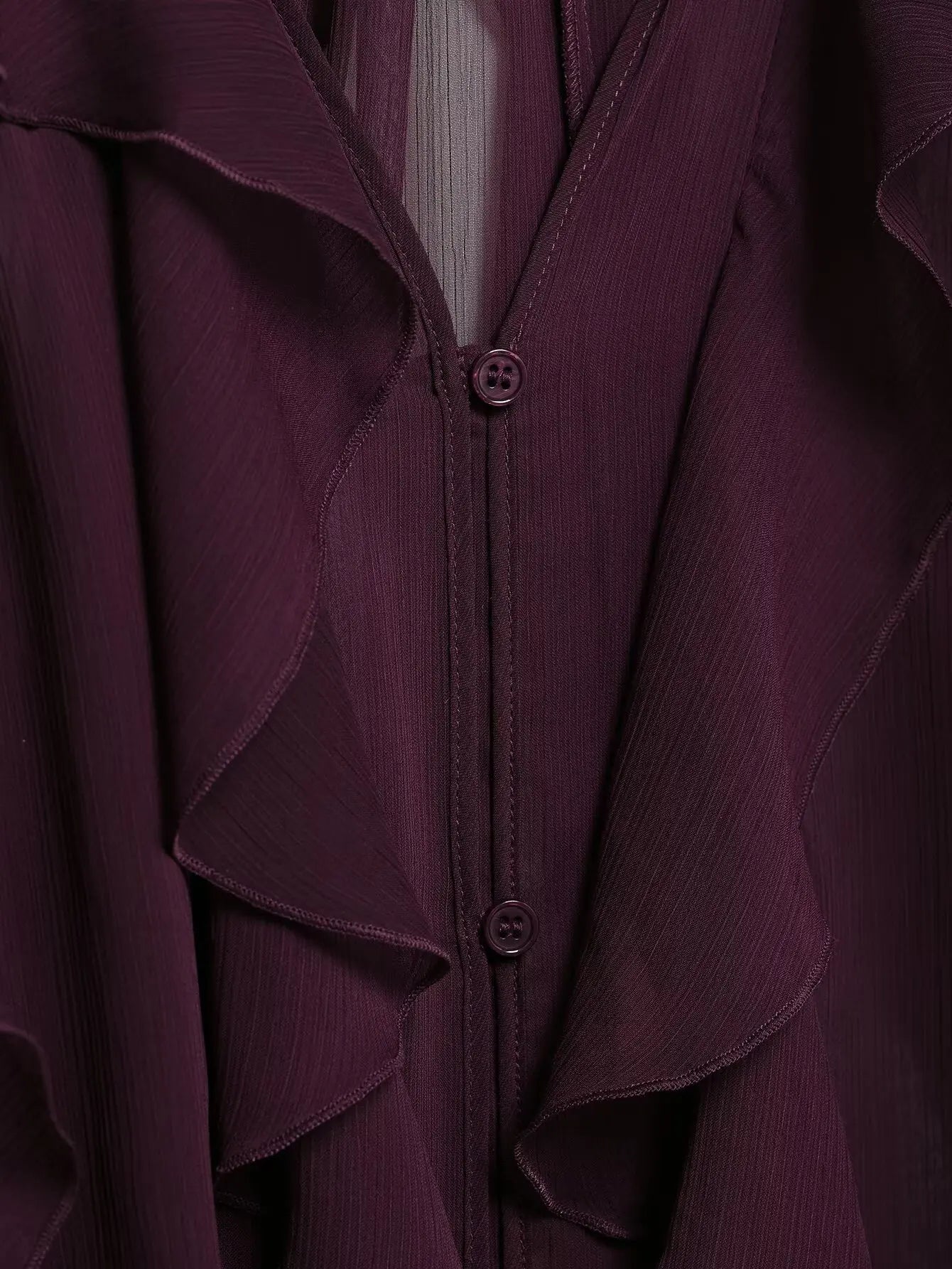 Women's Burgundy Ruffle Layer Casual Blouse Long Sleeve Loose Fit Button-Front Shirt High Street Fashion Top