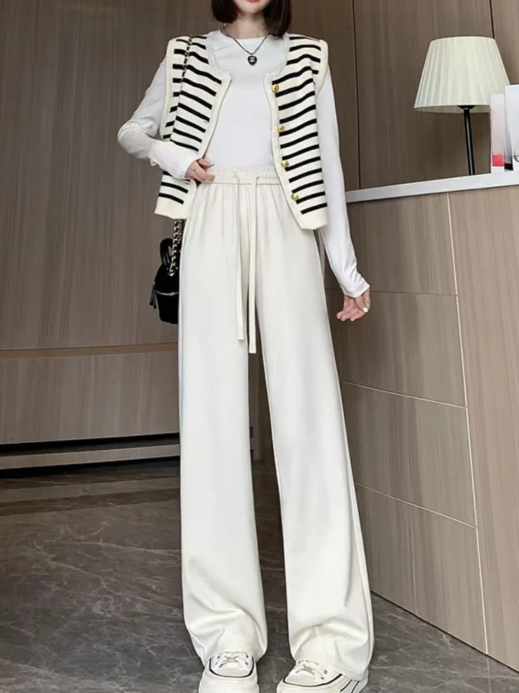 Knitwear Two Piece Set Women's Sweater Cardigan Vest Long Sleeve Blouse and Pants Ensemble