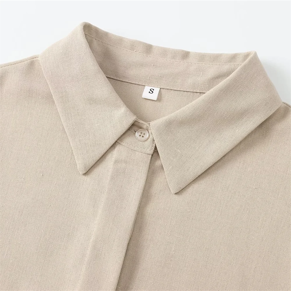 Women's Casual Linen Blended Wide Sleeve Shirt and Straight Leg Pants Set