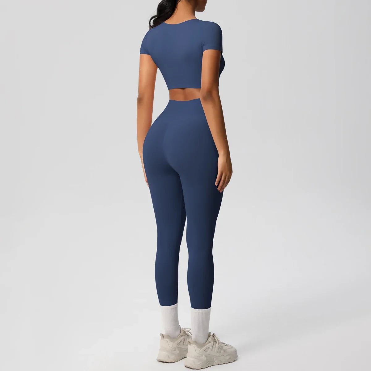 Yoga Set for Women Fitness Sportswear with Short Sleeve Top and High Waist Leggings