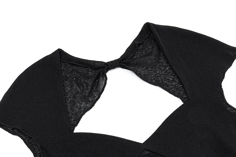 Square Collar Backless Crop Top for Women Short Sleeve Elegant Streetwear Tees