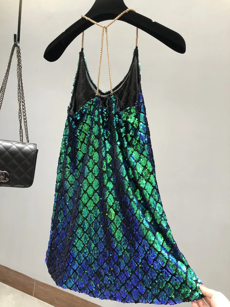 Sequins Backless Party Dress With Delicate Shoulder Straps