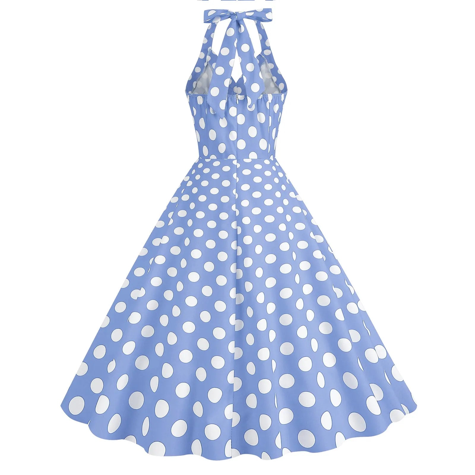 Retro Polka Dot Lace Up Backless Dress With Swing Puff
