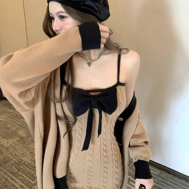 Elegant Knit Strap Mini Dress Women Slim Fit Summer