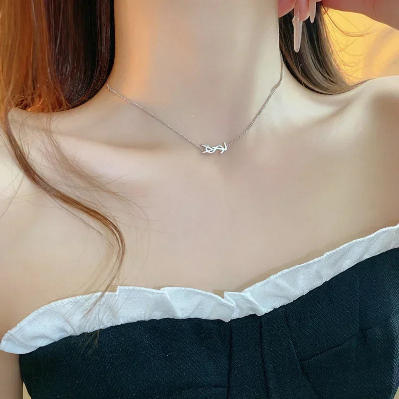 Metal Letter Necklace and Ear Stud Bracelet Set