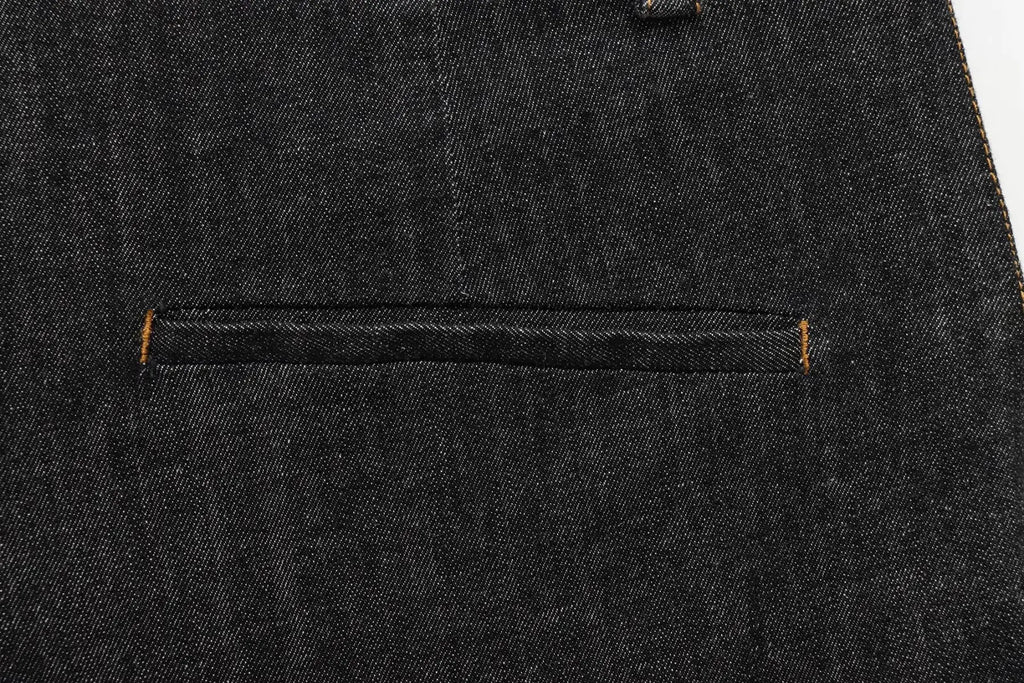 Women Black Denim Pants Set with Fitted Shirt and Patch Pockets Straight Leg Jeans Suit