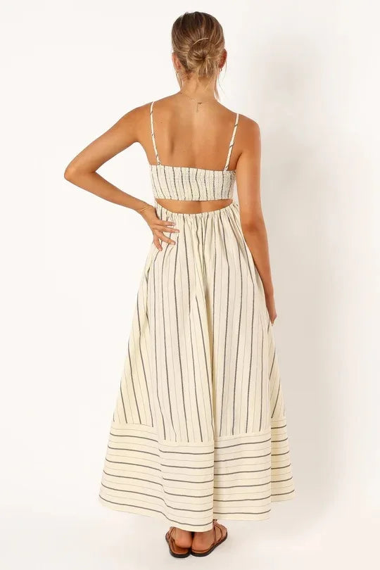 Bohemian Striped Maxi Dress With Hanging Straps For Women