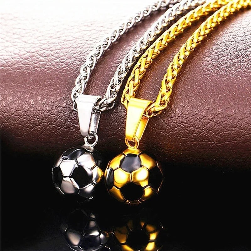 Football Necklace with Stainless Steel Chain for Men Boys Gift Pendant in Gold and Silver