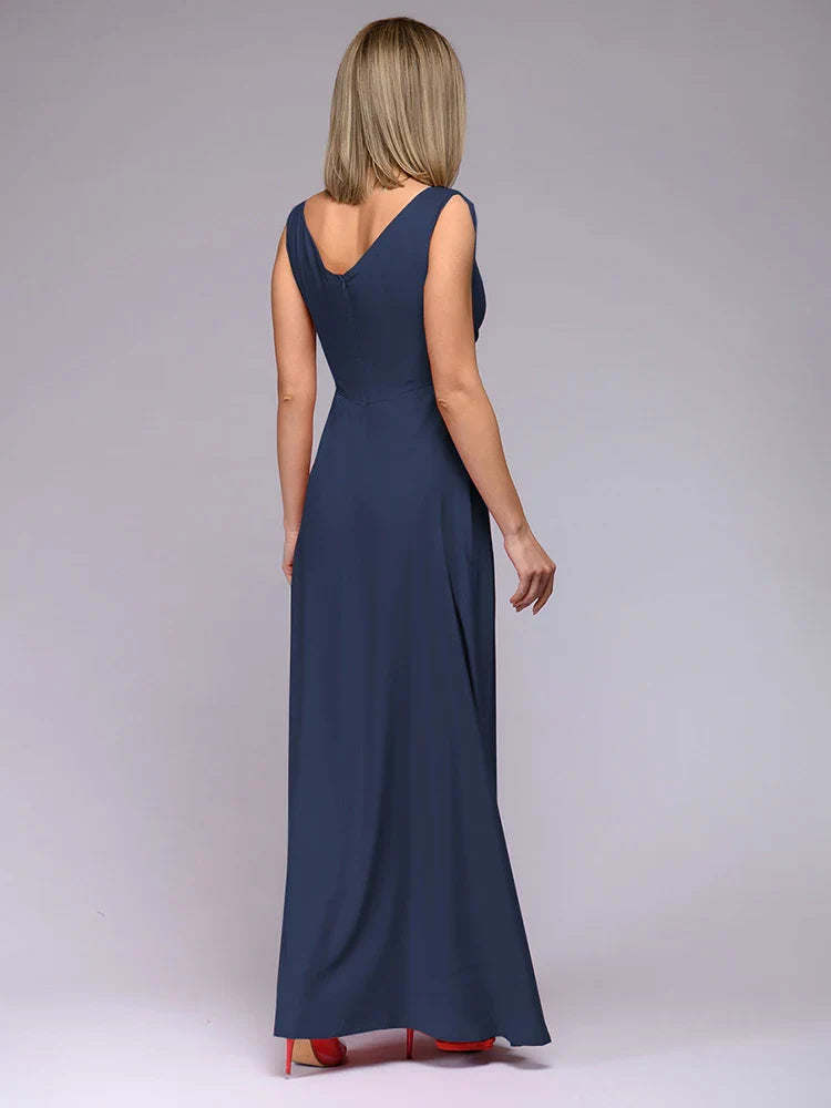 Deep V Neck Sleeveless Maxi Dress With Slit High Waist
