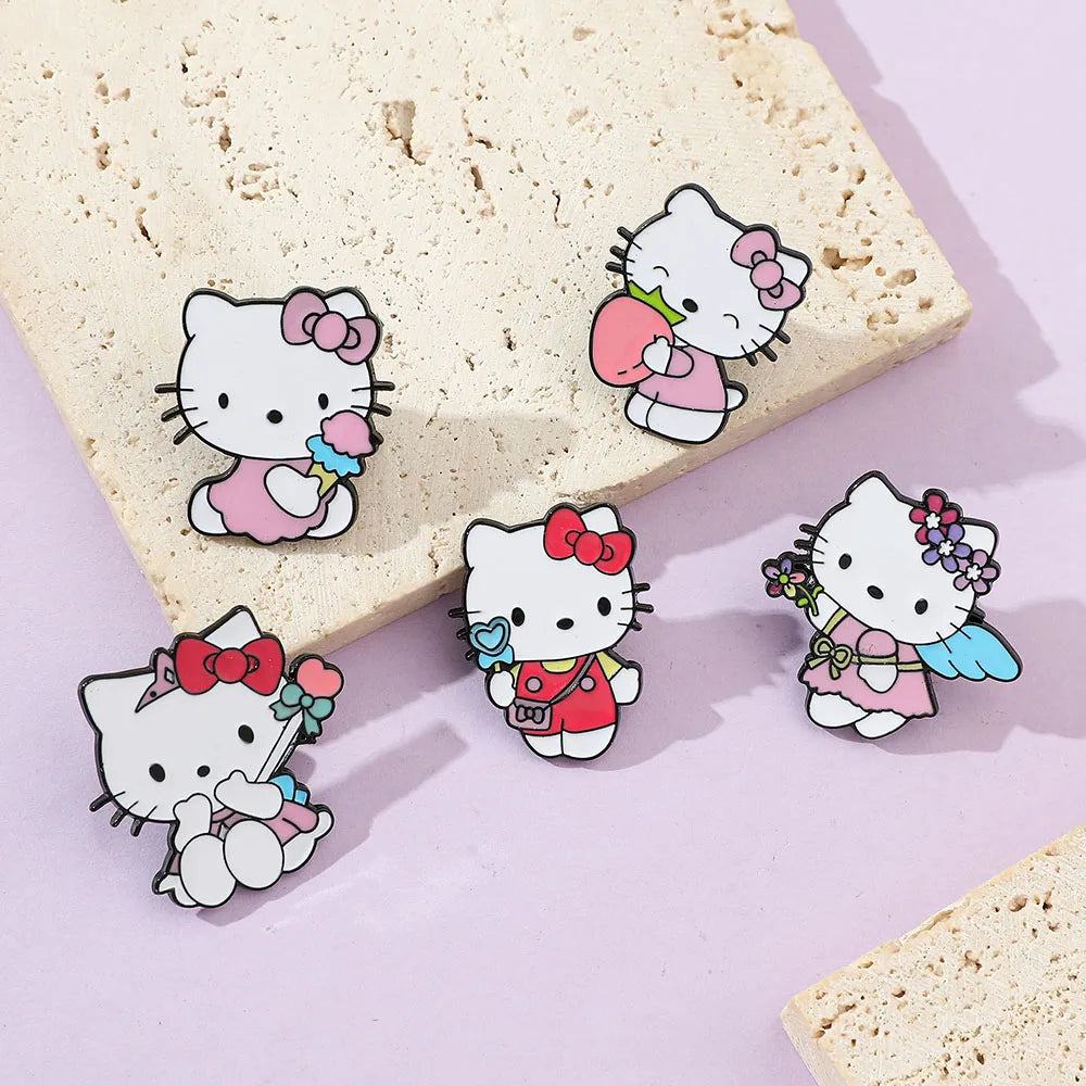 5 Pcs Cute Cartoon Soft Kawaii Cat Brooch Set Metal Badge Alloy Pin Accessory