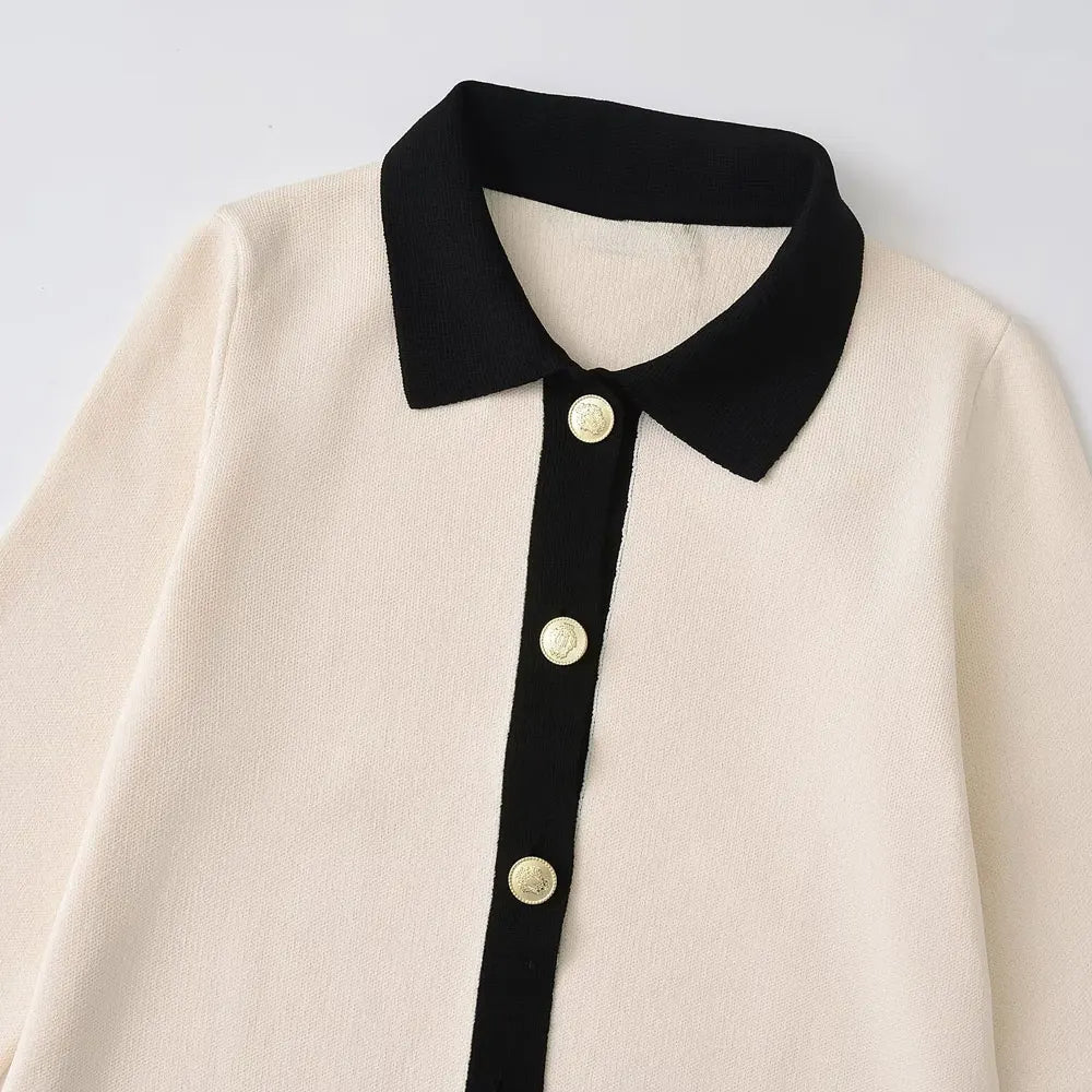 Knitted Mini Dress With Pockets And Golden Buttons For Women