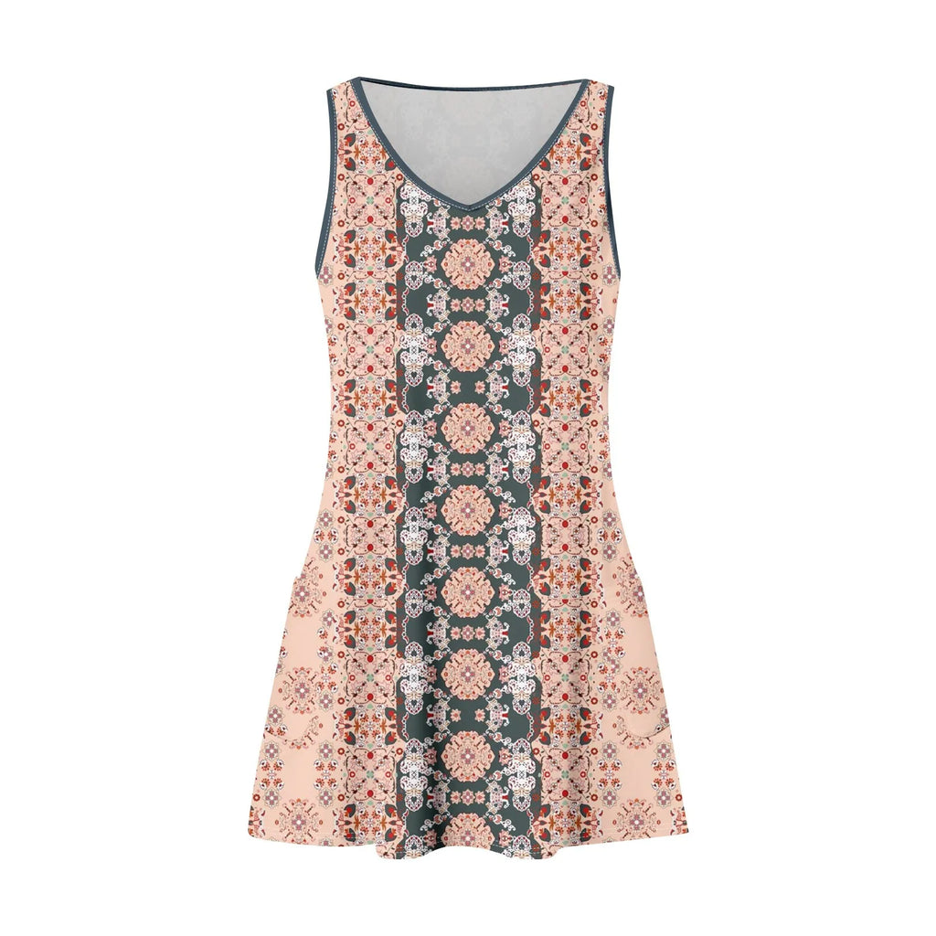 Floral Print Beach Dress Sleeveless V Neck Mini With Pockets