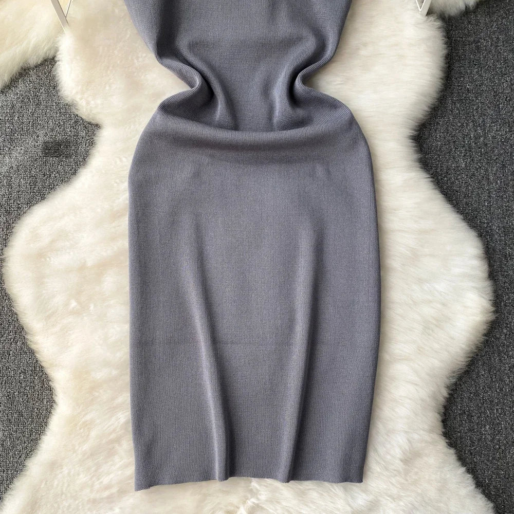 Pink Backless Summer Knit Bodycon Beach Dress for Women