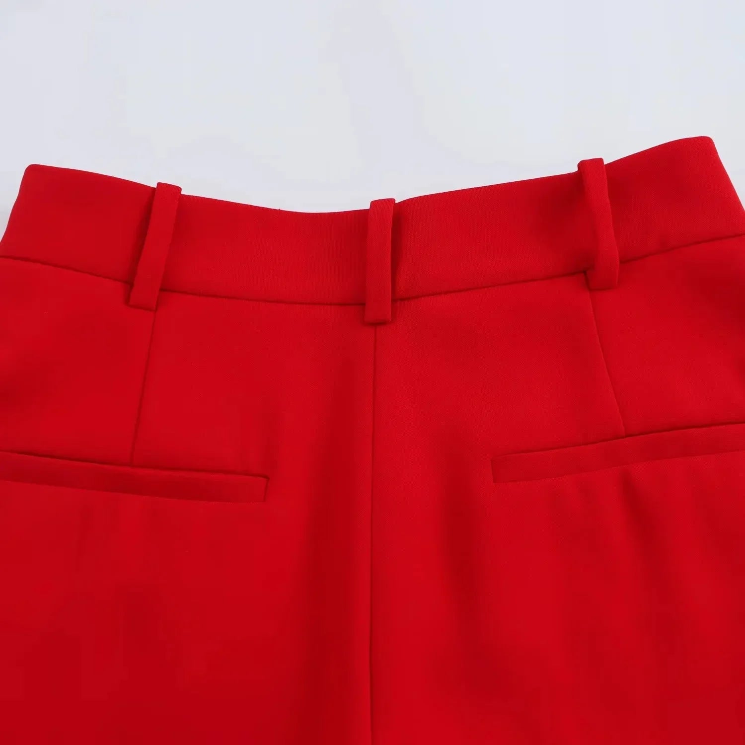 Chic Red Sleeveless Blazer and High Waist Wide Leg Pants Set for Office Ladies with V Neck and Sashes