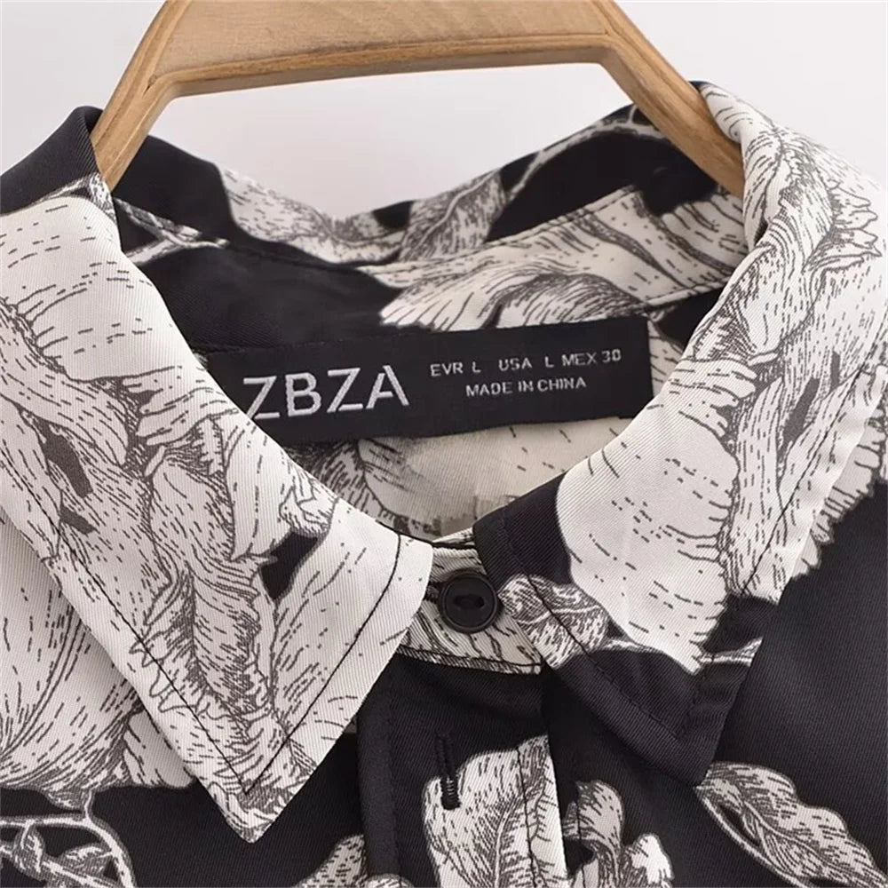 Casual Fashion Printed Collar Long Sleeve Shirt and Drawstring Pants Set for Women