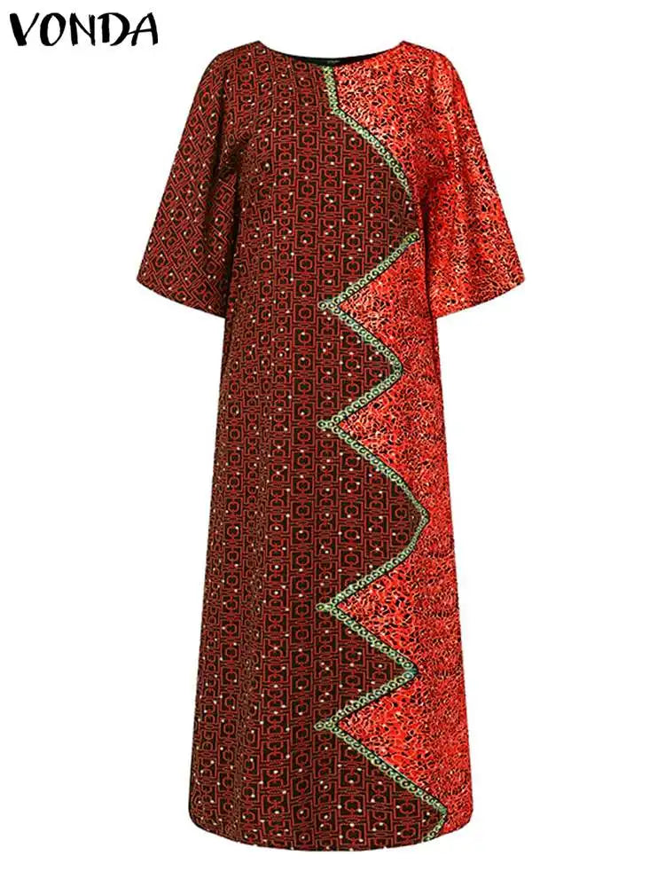 Bohemian Printed Maxi Dress With Bat Wing Sleeves For Party
