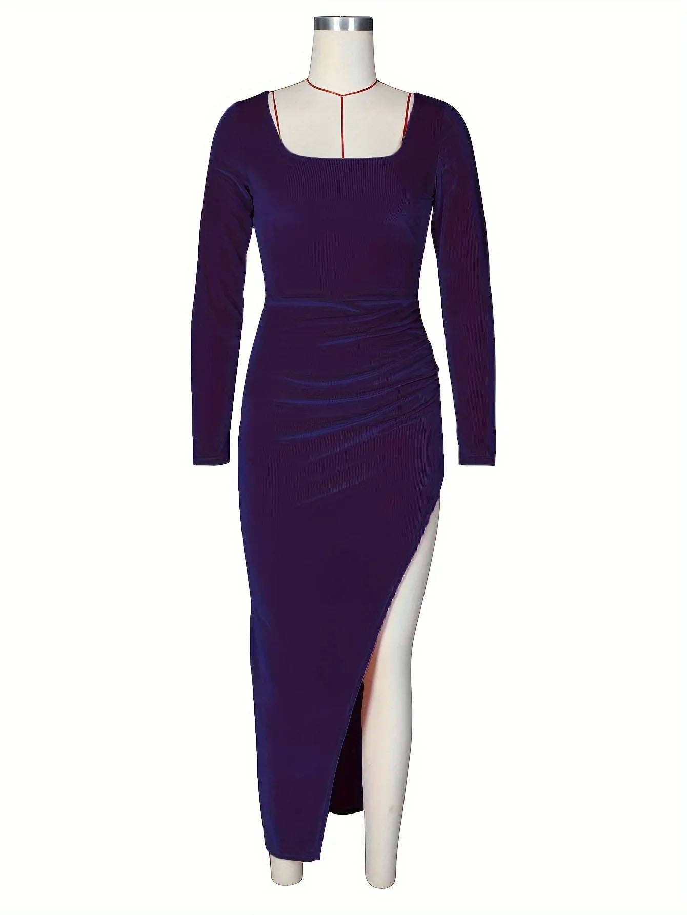 Velvet Long Sleeve Maxi Dress With Split For Wedding Guest