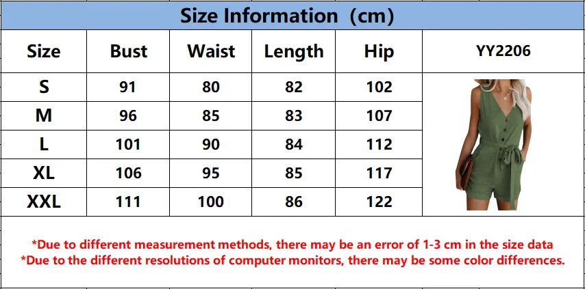 Women's Casual V Neck Monochromatic Jumpsuit with Five Point Shorts Lightweight Summer Outfit