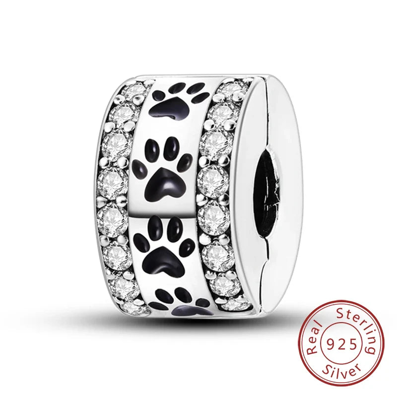 Fit Original 925 Sterling Silver Clip Charms with Zircon and Silicone Spacer Beads for Women DIY Bracelet Gift
