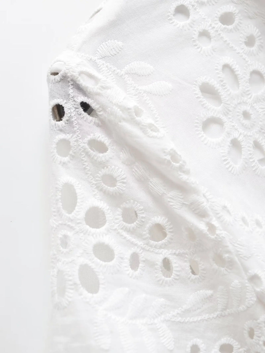 Elegant Eyelet Midi Dress With Belt Tie Short Sleeve