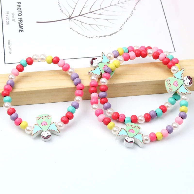 Colorful Cartoon Unicorn Wooden Jewelry Set for Kids Necklace and Bracelet Gifts