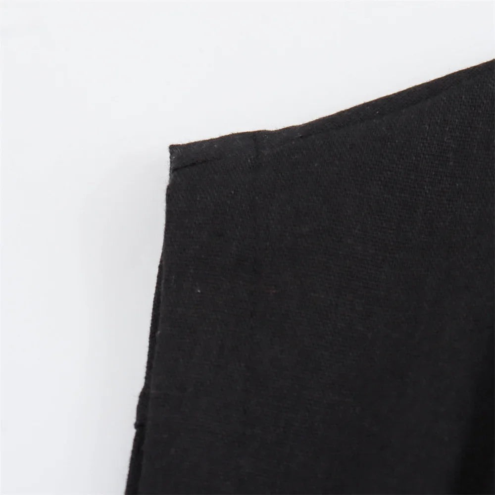 Elegant Linen Blend Belted Midi Dress Sleeveless Women