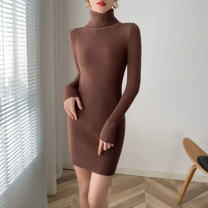 Korean Turtleneck Sweater Dress Bodycon Knit For Office