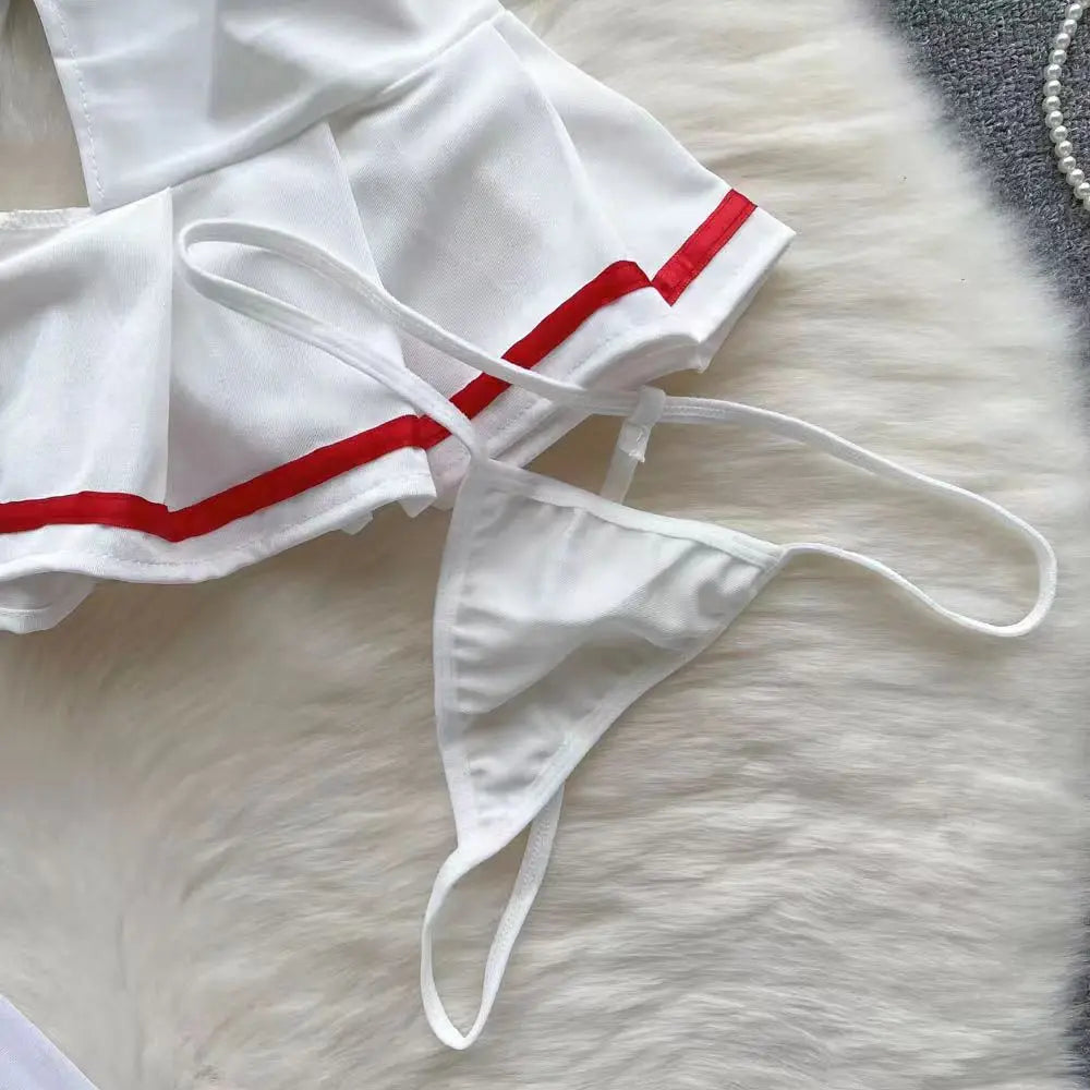 Sexy Nurse Costume Role Play Dress Pleated Sleeveless