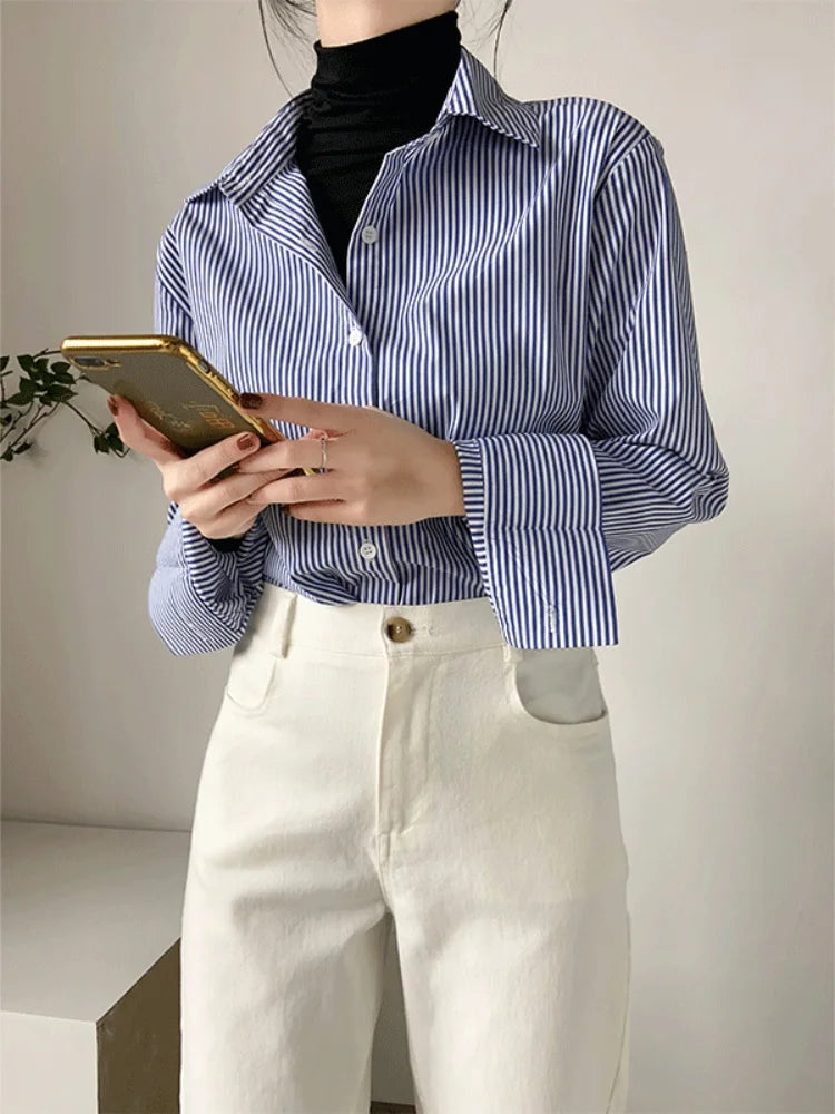 Women Long Sleeve Striped Blouse Casual Spring Autumn Shirt Lightweight Fashion Top for Ladies
