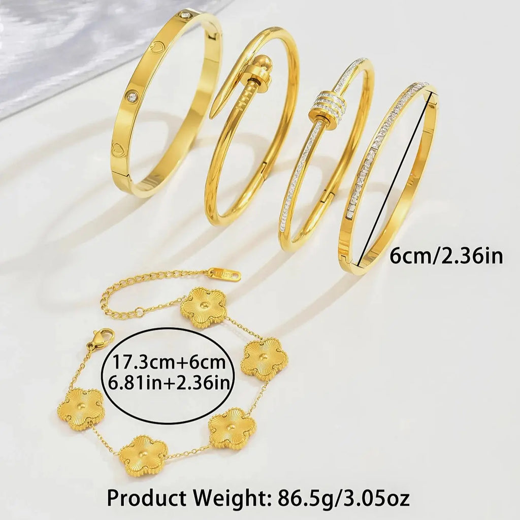 Stainless Steel Four Leaf Clover Lucky Bracelet Fashion Women's Nail Bracelet Gold Bangles