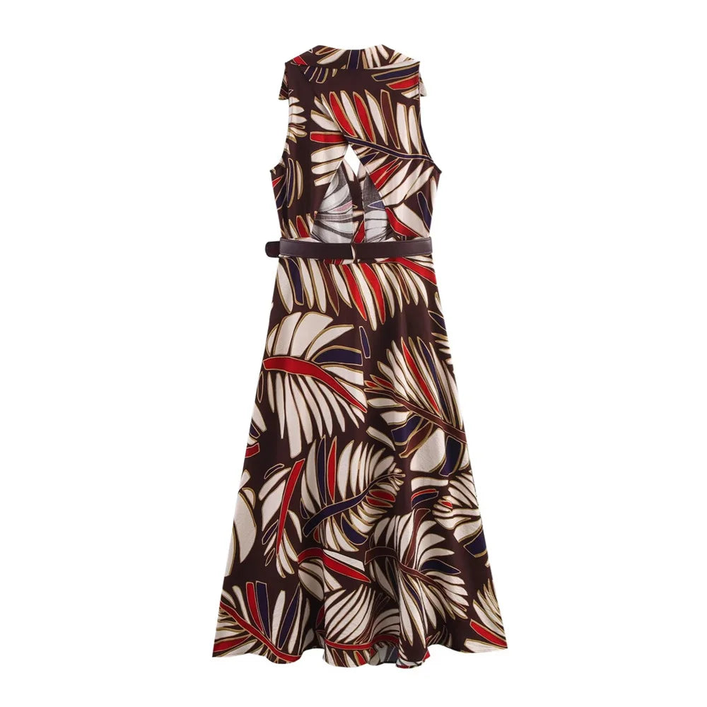 Waist Belt Midi Dress For Women With Lapel Decoration