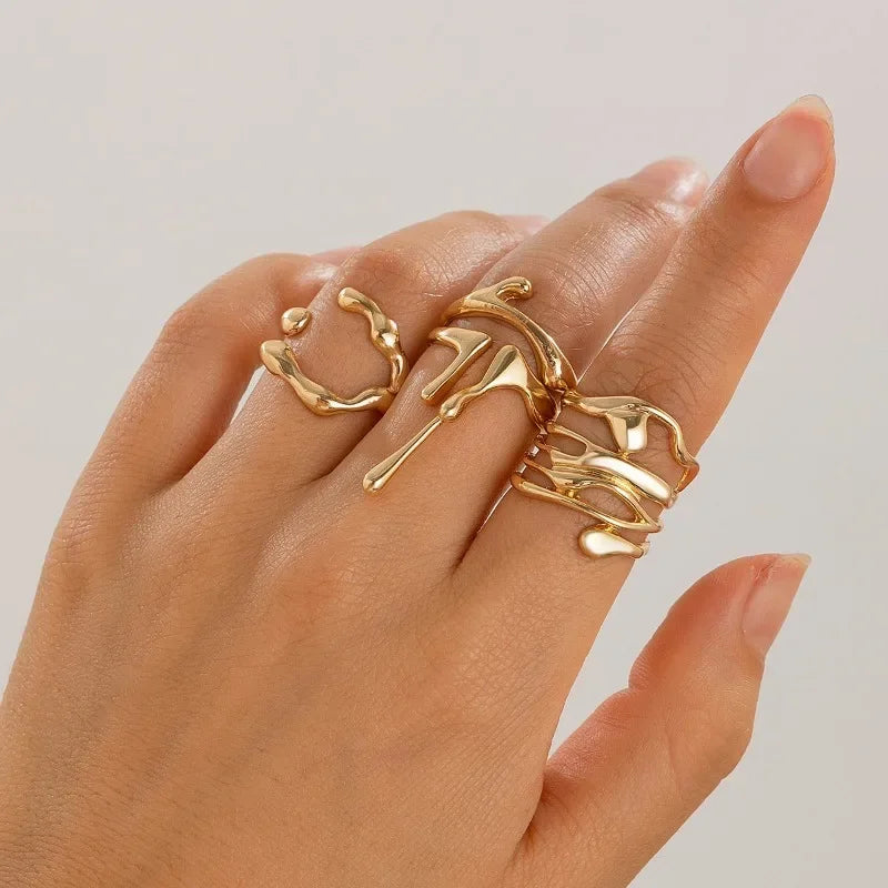 Hollowed-Out Electroplated Golden Ring Wide Band Fashion Jewelry Gift