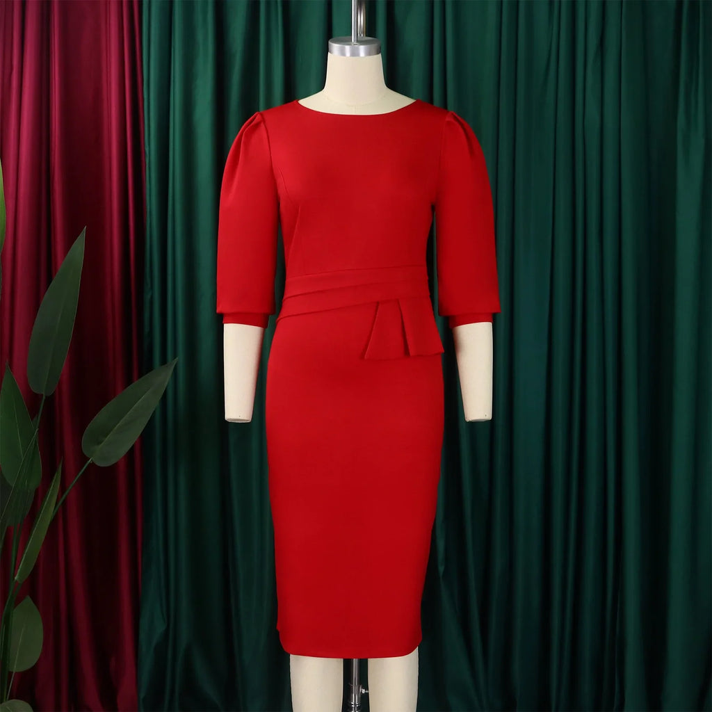Elegant Office Dress For Women O Neck Half Sleeve Sheath