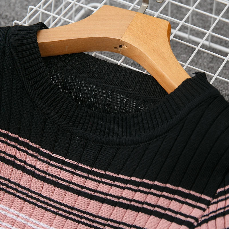 Wrap Bodycon Dress Women Knitted Striped Long Summer Dress