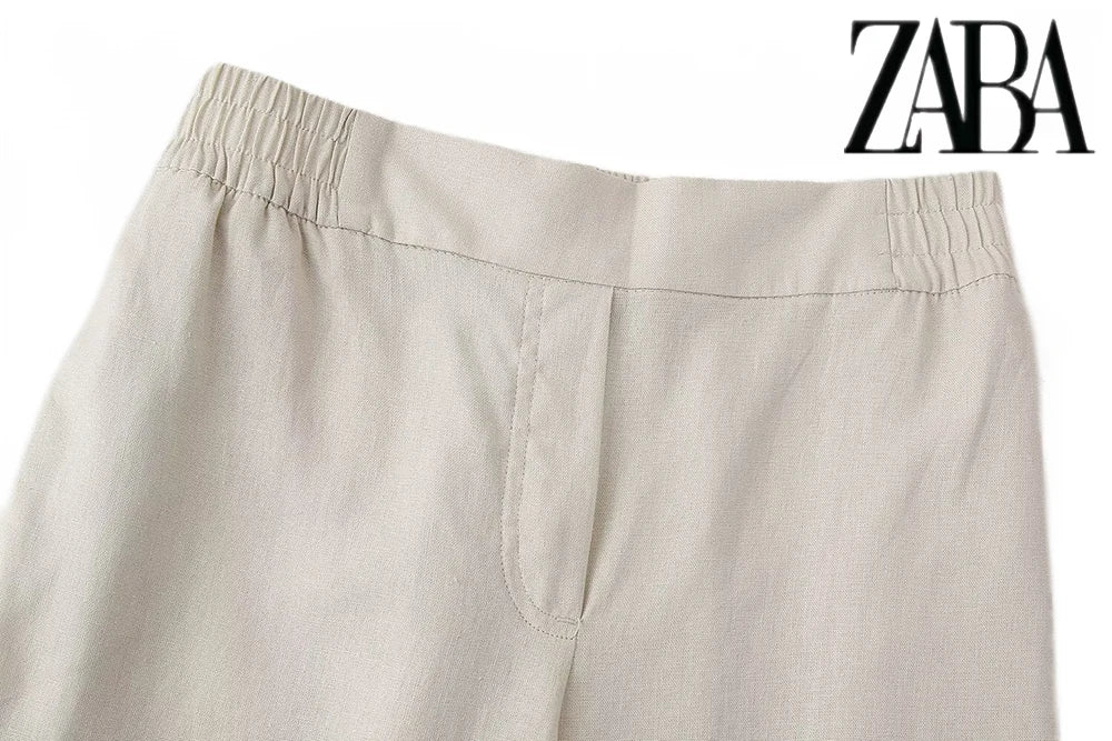 Women's Office Suit Set with Double Breasted Lapel Top and Wide Leg Pants in Solid Color