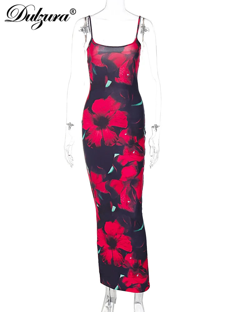 Floral Print Sexy Sleeveless Maxi Dress for Party Vacation