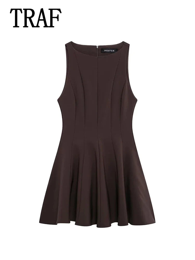 Sleeveless Pleated Mini Dress For Women Casual Office