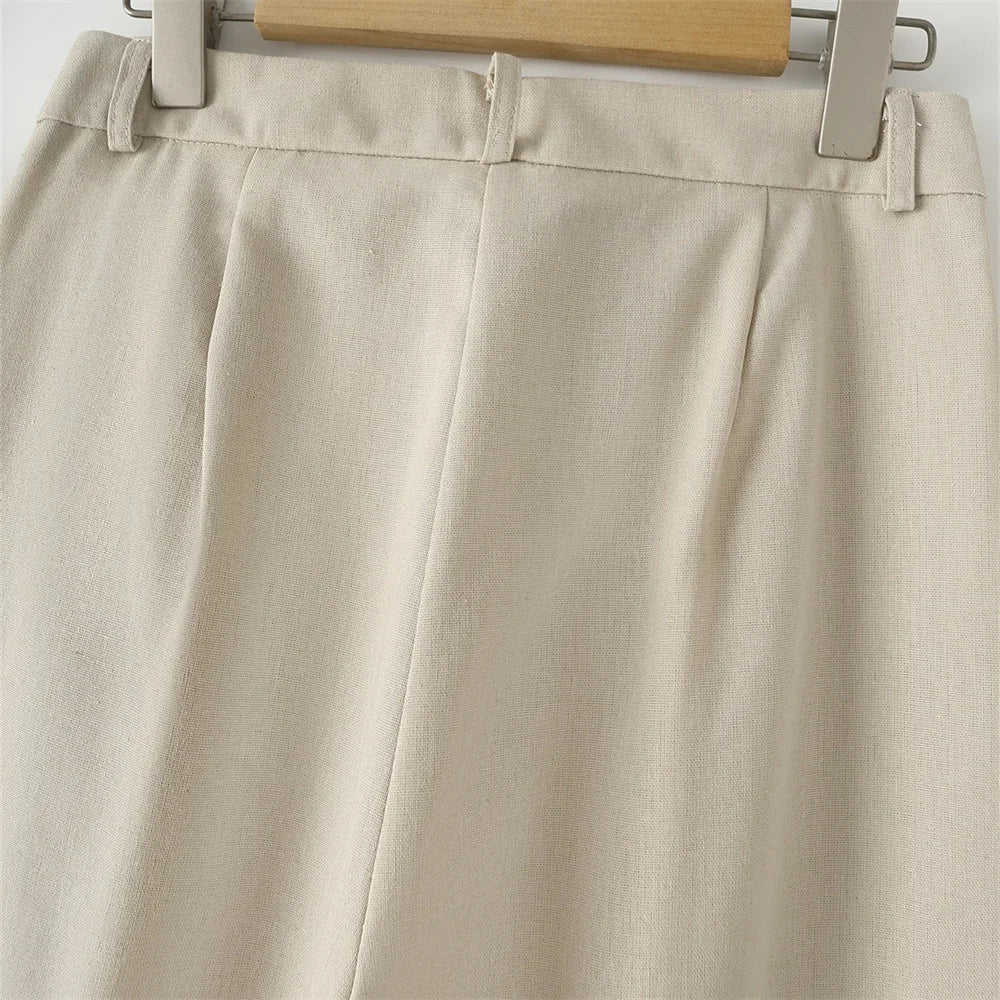 Versatile Slim Sleeveless Cotton Linen Vest and Mid-Waist Trousers Suit for Women's Commuting Style