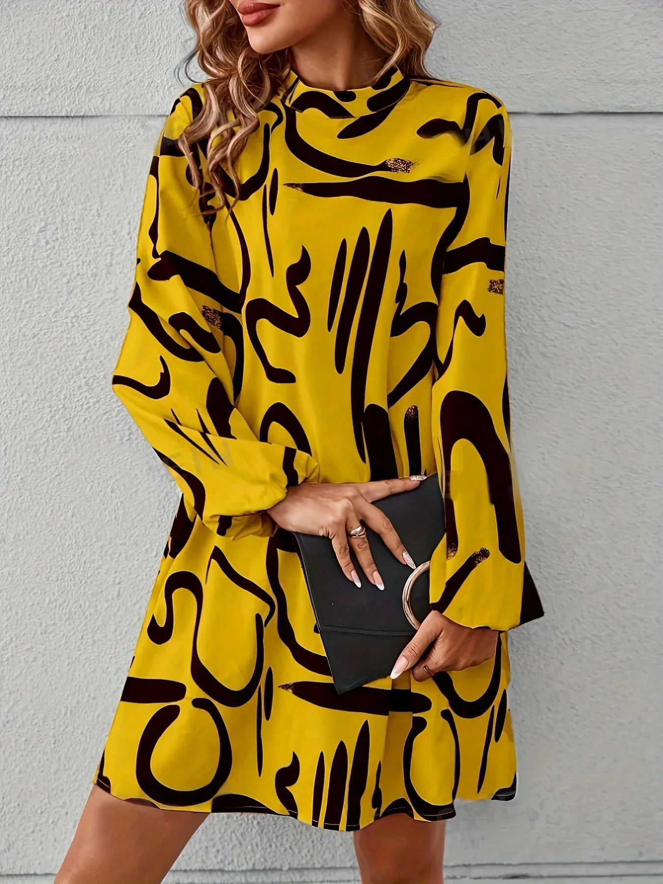 Boho Printed Lantern Sleeve Mini Dress For Casual Vacation