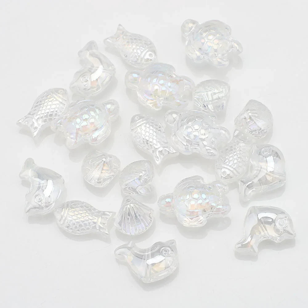 20 Pieces Mixed Shape Crystal Glass Beads for DIY Jewelry Making Including Starfish Snail Shell and Small Fish