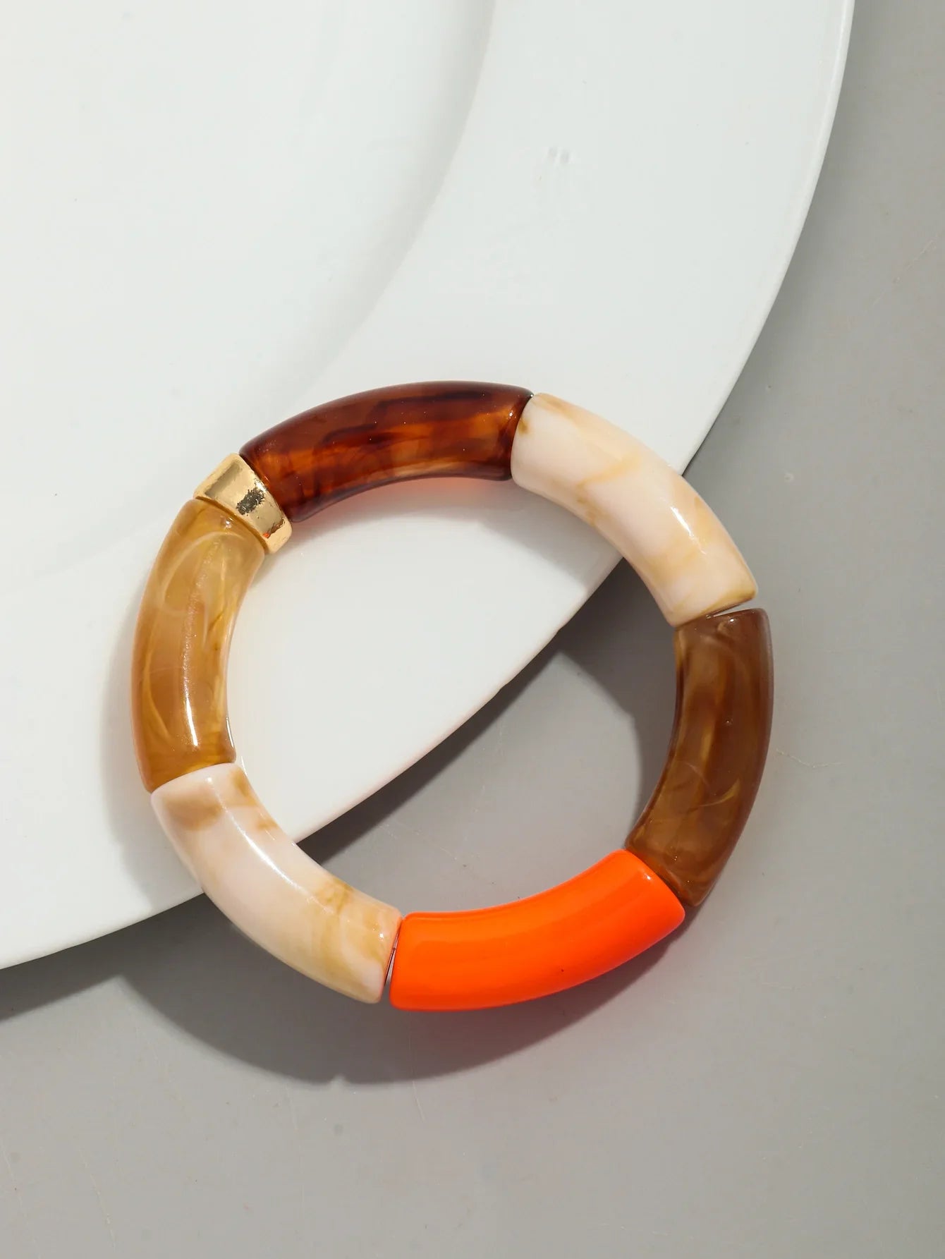 Boho Chunky Bamboo Stackable Bracelet for Women with Colorful Tube Beads and Elastic Design