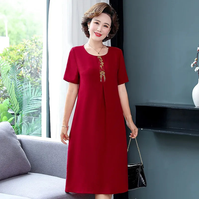 Embroidered Midi Dress for Women Vintage Style Casual Party