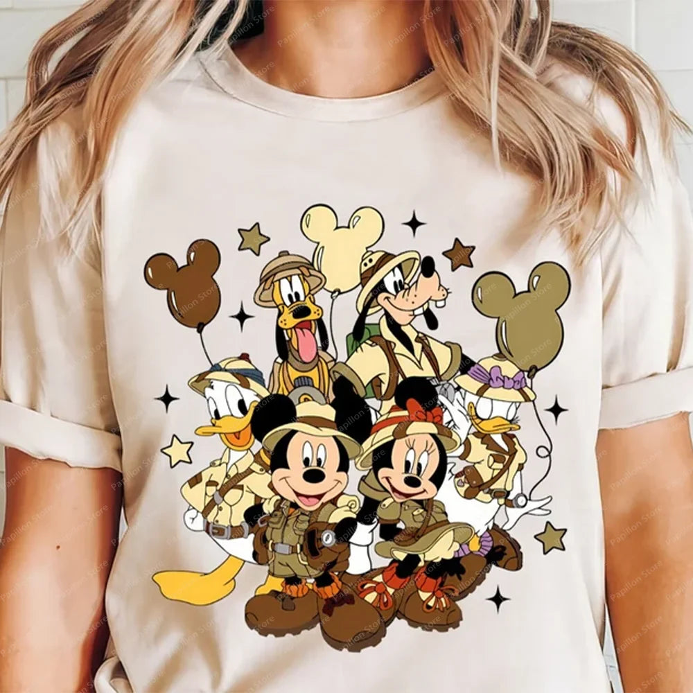 Disney Animal Kingdom Safari T Shirt Featuring Mickey Mouse Friends Cotton Vintage Tee for Girls and Women
