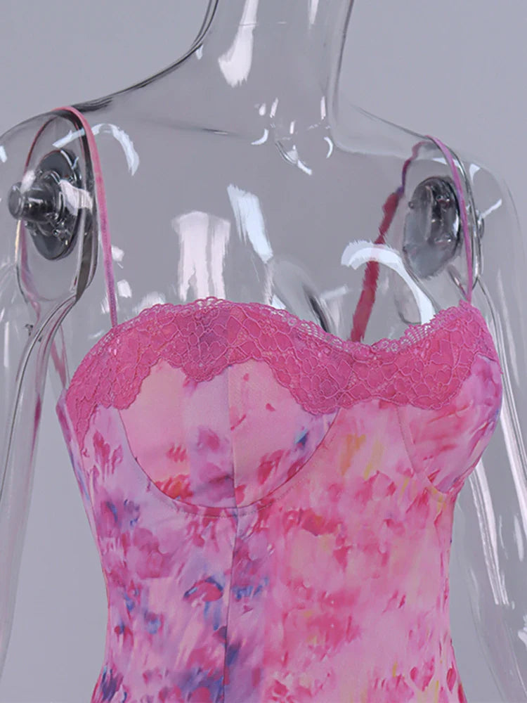 Floral Mesh Maxi Dress For Women Summer Beach Sundress