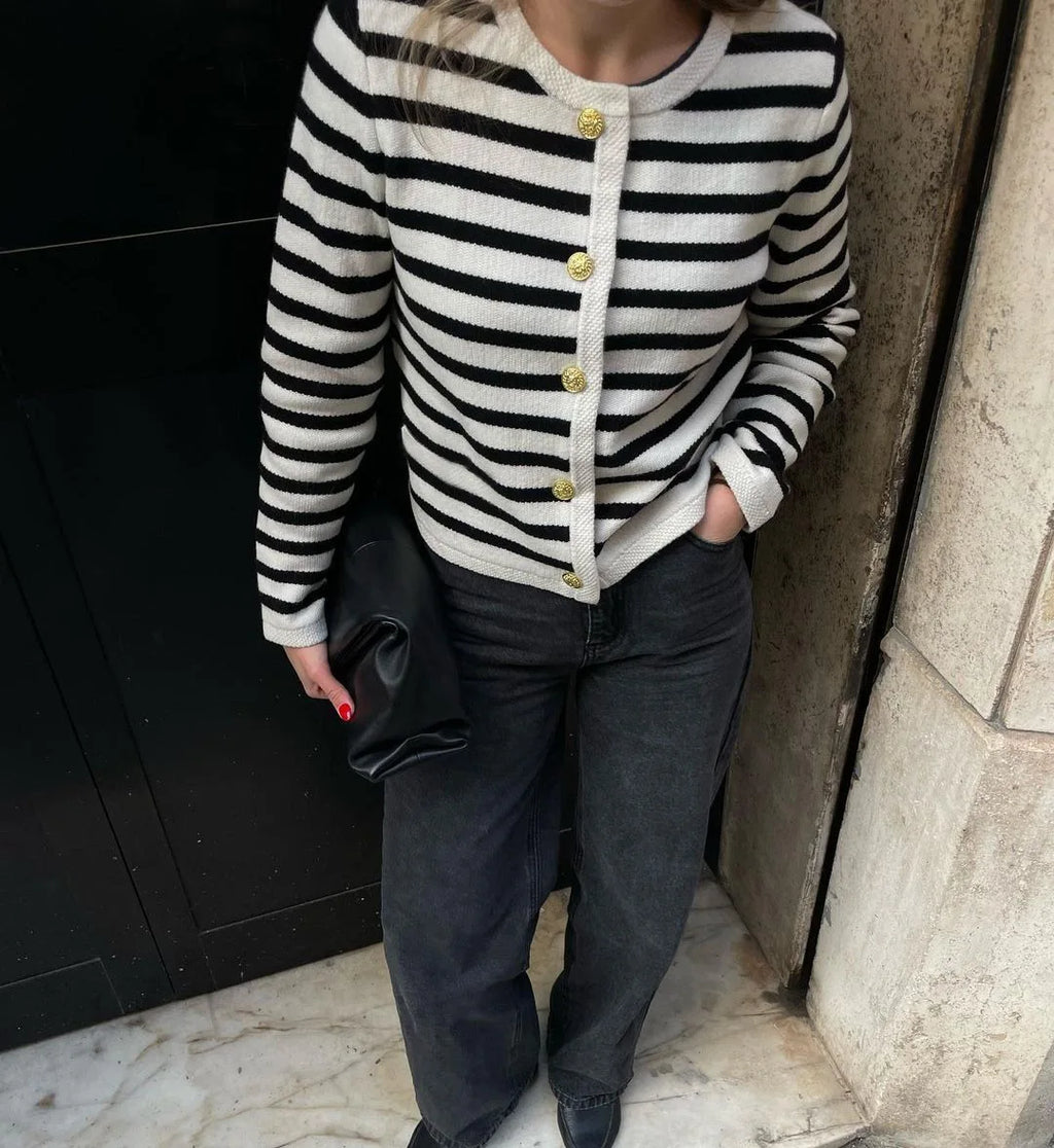 Autumn Striped Single Breasted Knit Cardigan and Shorts Two Piece Set for Women Elegant Sweater Top and Matching Bottoms Stylish Streetwear Outfit