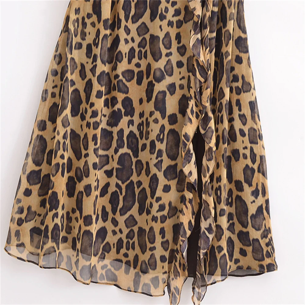 Leopard Print Layered Dress for Women Slim Fit Elegant