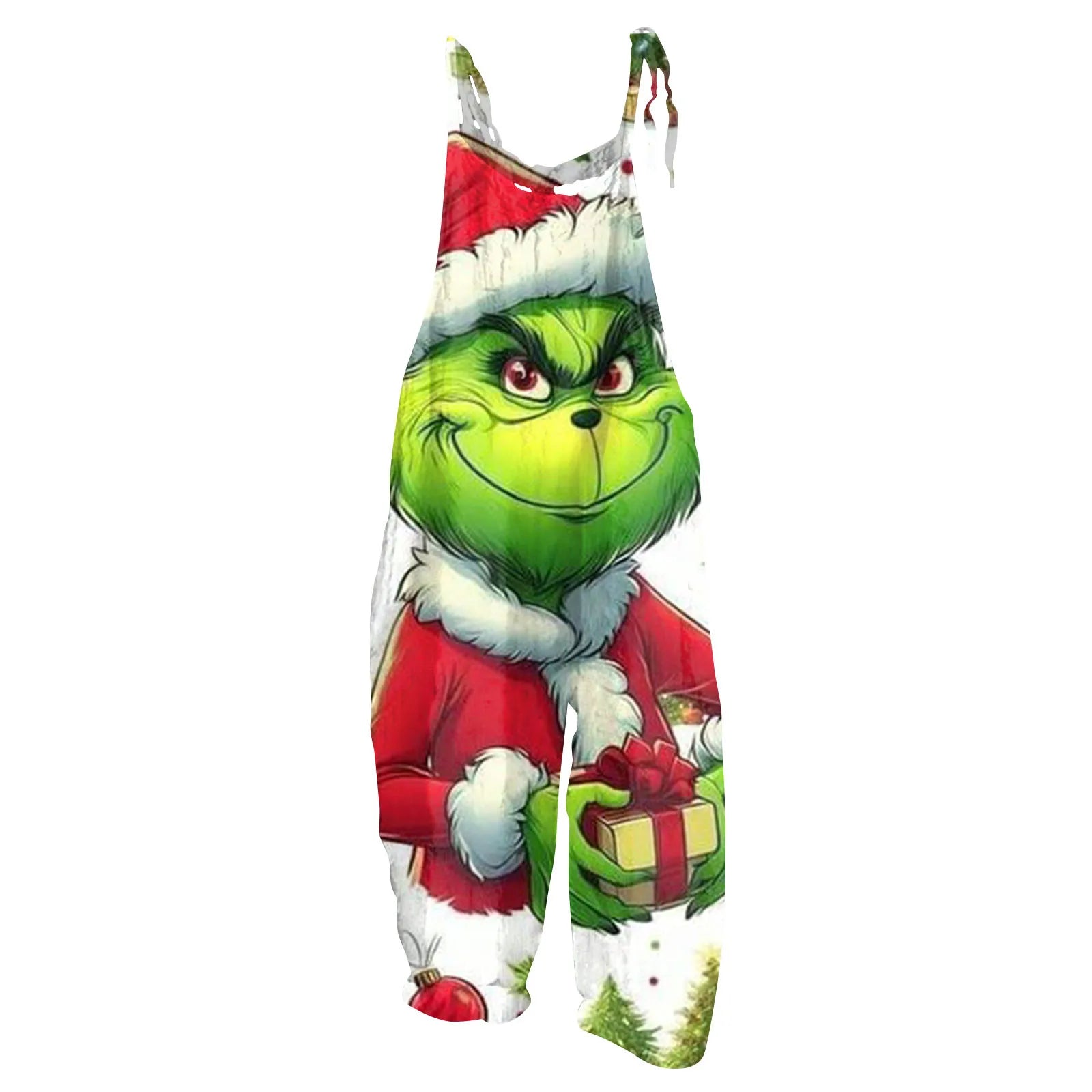 Kawaii Cartoon Print Casual Loose Vintage Strappy Jumpsuit Women's Fashion Festival Pants with Christmas Theme