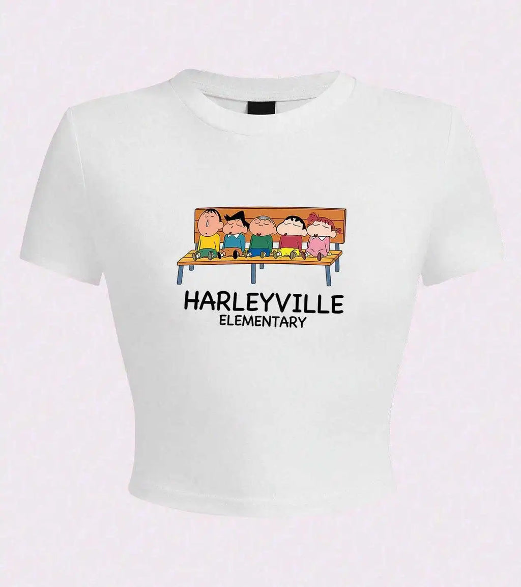 Crayon Shin Chan Summer Crop Top Tight Fitting O-Neck T-Shirt for Casual Wear